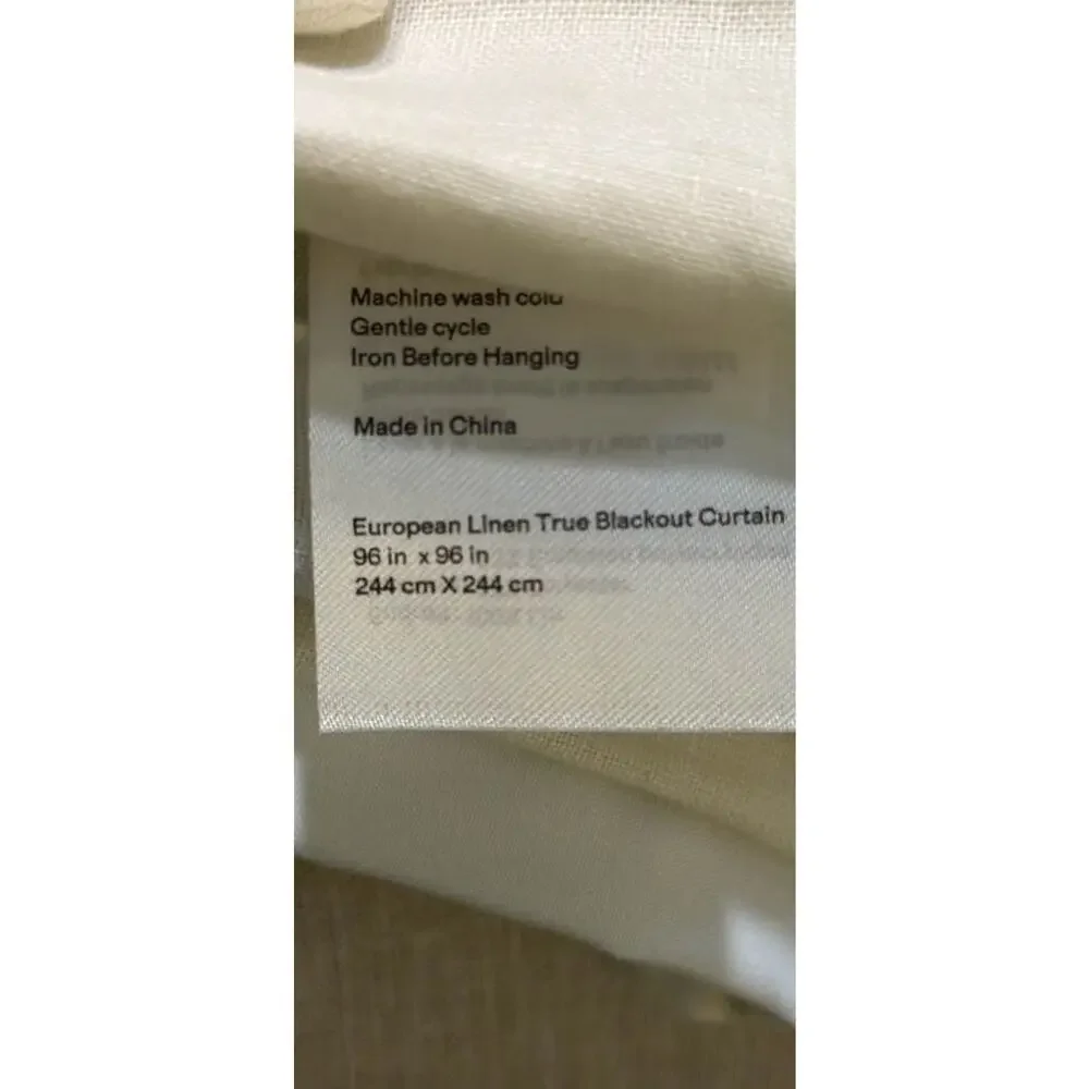 Quince European Linen True Blackout Curtain Single Panel Ivory 96x96 New